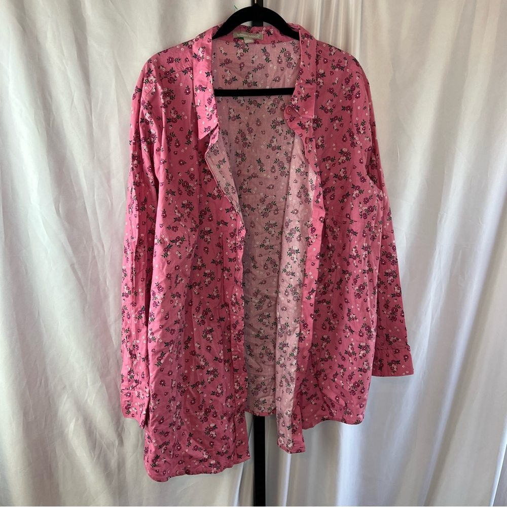 Woman Within Button Down Pink Floral Print Long Sleeve Shirt, size 3X